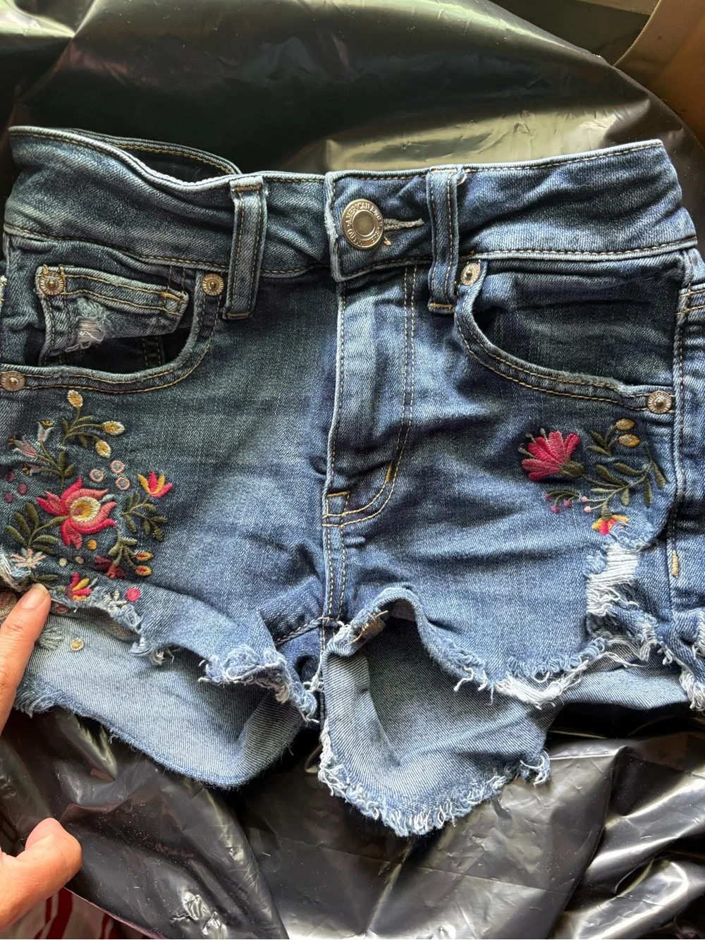 American Eagle Embroidered Denim Shorts - Floral Detail